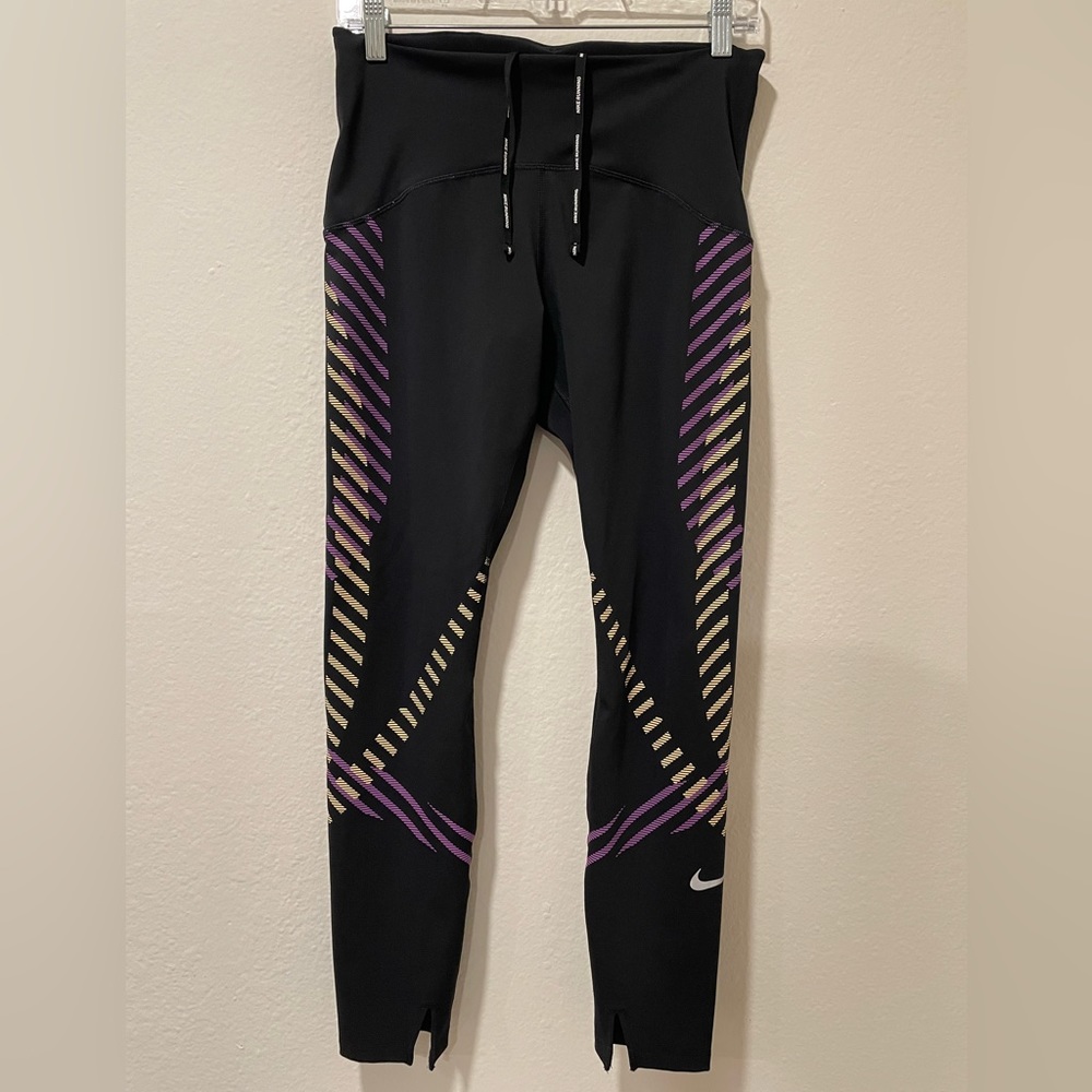 Nike Women's Running Dri-Fit Black Mid-Rise Athletic Leggings Size M w/ pockets